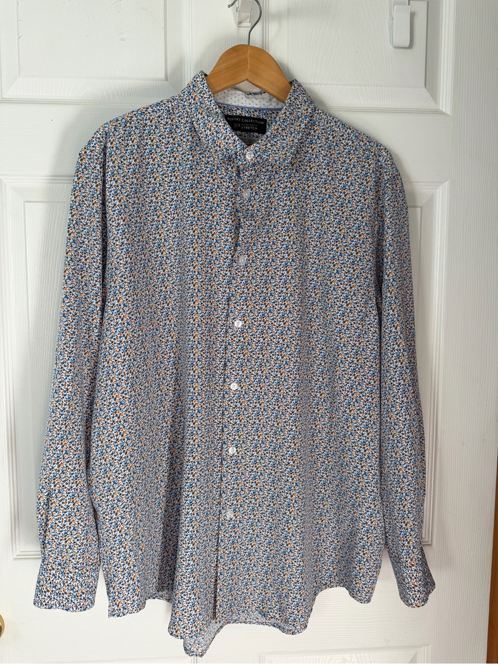 Report Collection Men’s Blue and Orange Micro Floral Button-Down Shirt